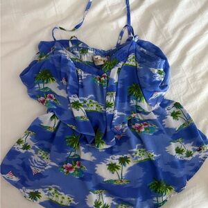 Hollister Blue and Green Camisole Tropical Print